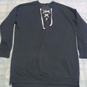 Unisex Navy Blue Lace-Up Small Sweater